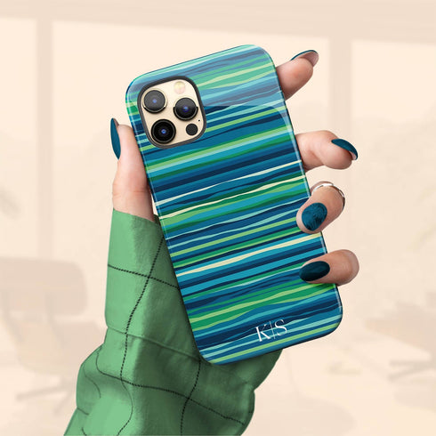 Custom Initials Tropical Turquoise Stripes iPhone Case